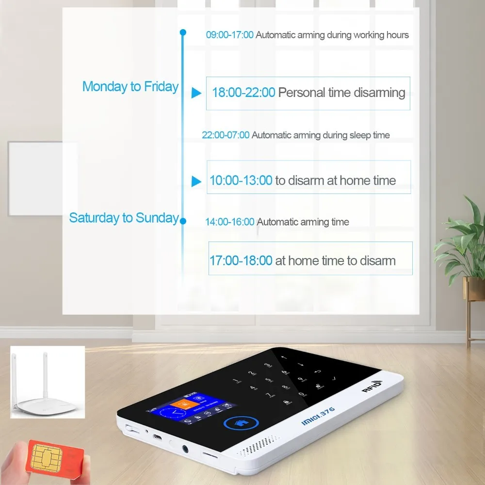 LM101.376 wifi GSM домашняя система охранной сигнализации с 2,4 дюймов TFT сенсорной панелью приложение управление RFID карта беспроводной умный дом защита от взлома