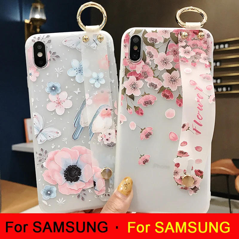 3D чехол с тисненым цветком для телефона Samsung Galaxy S9 S8 S10 Plus Note 8 9 S10e A750 A40 A60 M20 ремешок