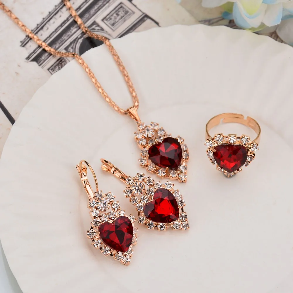 

UAM Simple Earrings Rings Necklace Hot Sale Classical Crystal Heart Love Jewelry Set For Women Wedding Engagement Accessories