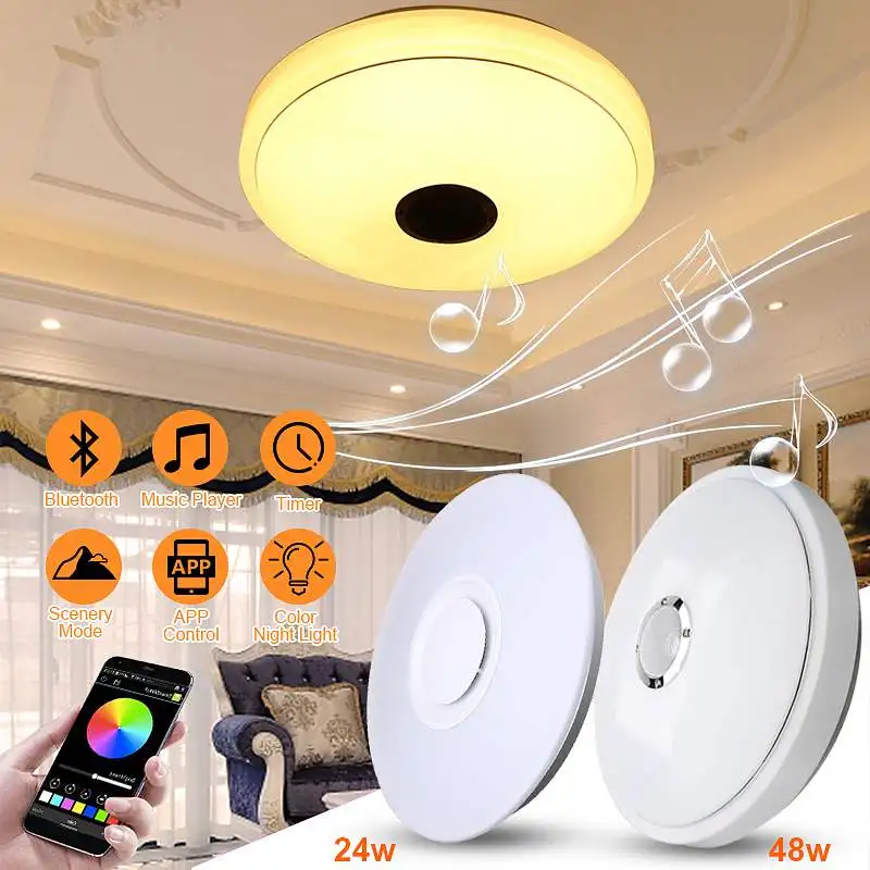 

RGB 48W bluetooth LED Music Speaker Flush Mount Ceiling Light Fixture LED Room Ceiling Lamp