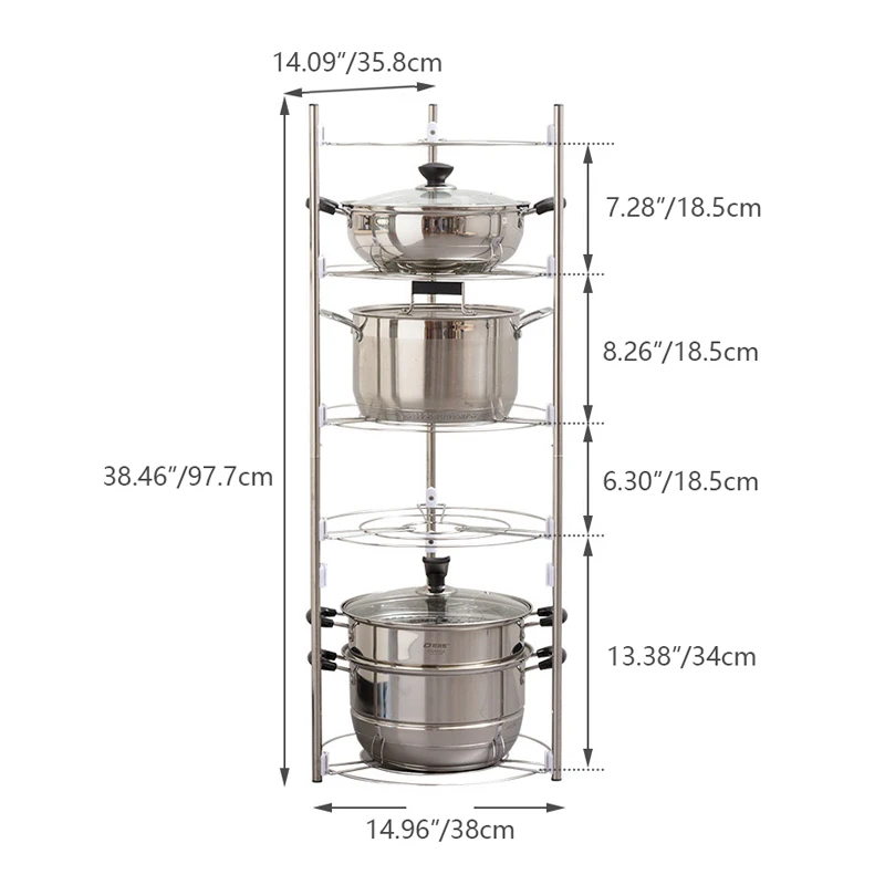  ORZ 5 Tier Kitchen Storage Shelf Stainless Steel Pan Stand Pot Holder Kitchen Accessories Organizer