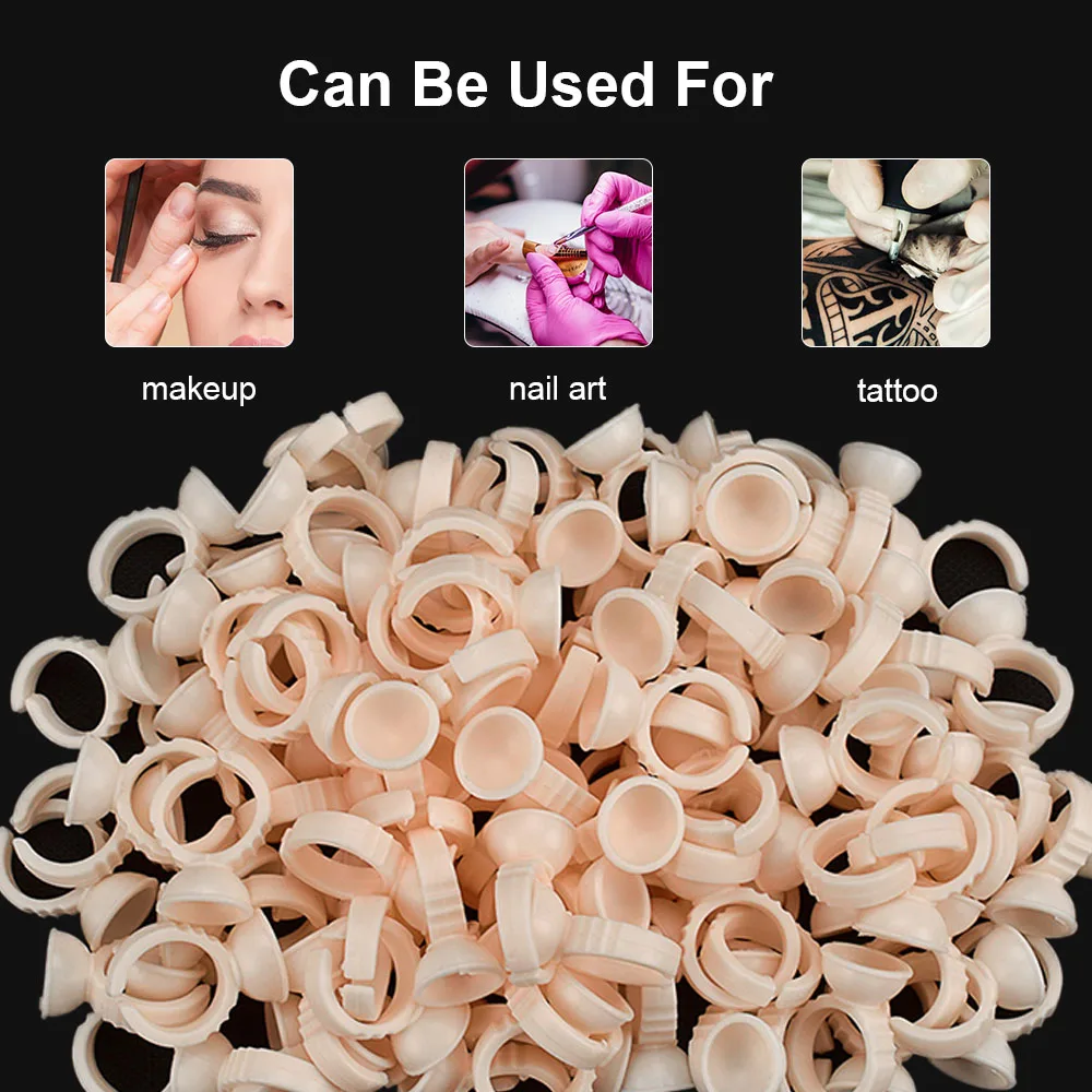 

100PCS Tattoo Makeup Ring Cups Disposable Glue Holder Silicone Tattoo Ink Pigment Ring Eyelash Extension Nail Art Rings Palette
