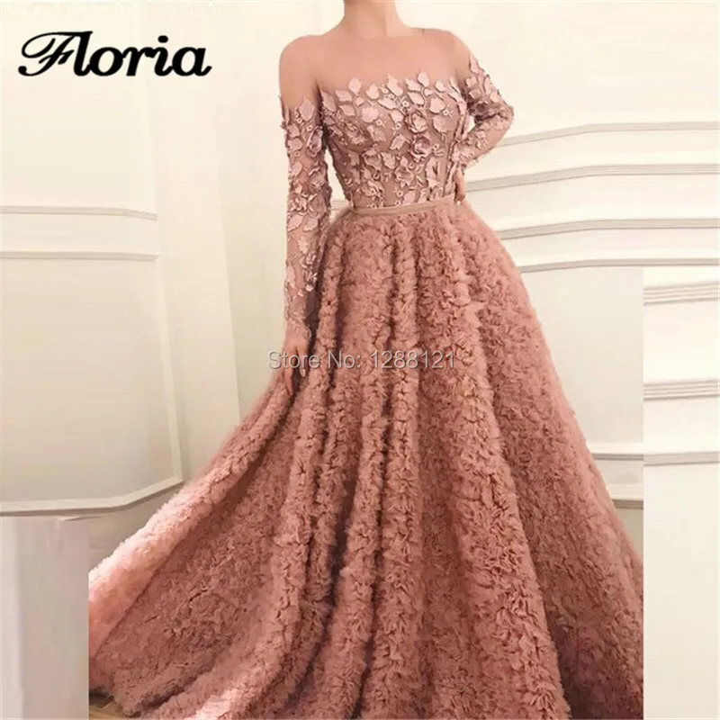 

Simple African Long Prom Dress Robe de soiree 2019 Muslim Arabic Dubai Formal Evening Dresses Illusion Floral Aibye Kaftan Party