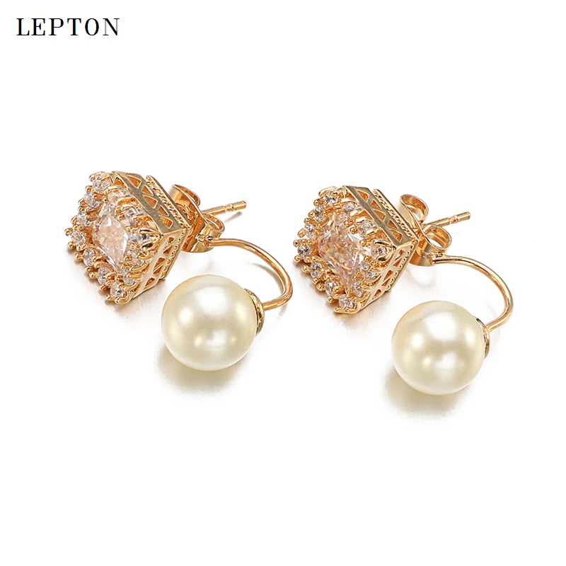 

Lepton Square Clear Zircon Earrings Ear Gold & Platinum Globular Pearl Earings Earring Stud Earrings For Women