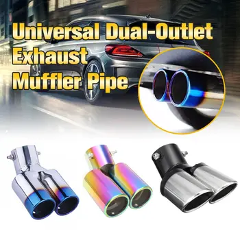 

Universal Car Decoration Chrome Tail Pipe Stainless Steel Curved Dual-outlet Exhaust Trim Muffler Pipe Tail for BMW for Benz