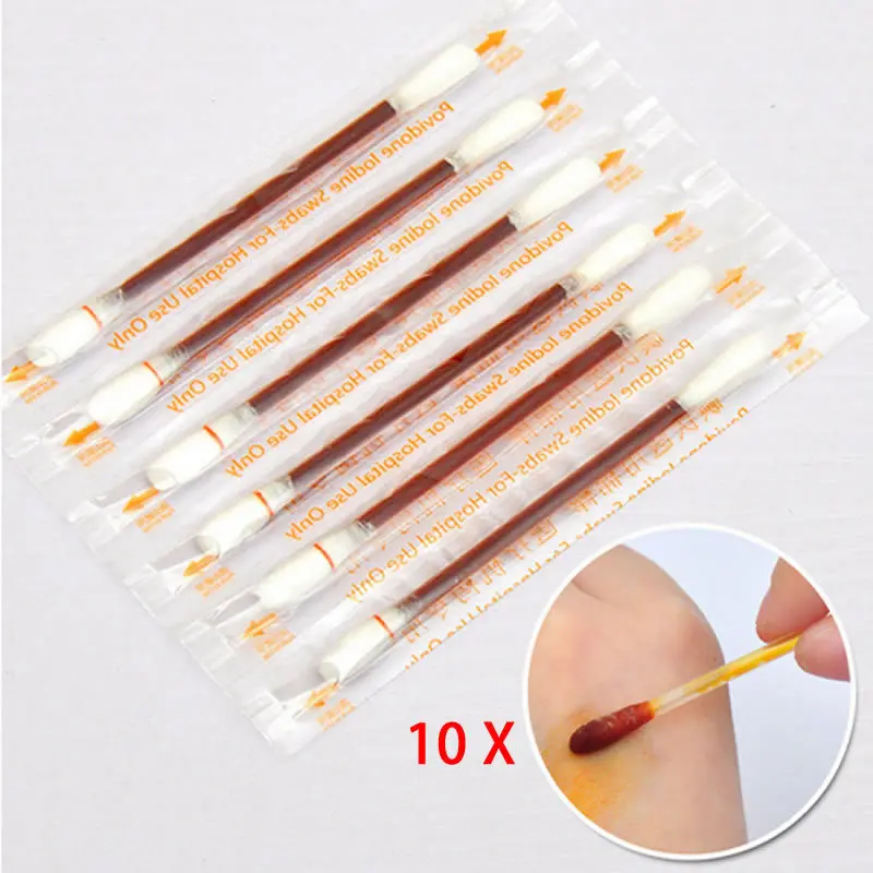 

Emergency Wound Care First Aid Kit With 10 Pcs Iodine Cotton Stick Swab For Baby Sterilized And Disinfected Self Defense Travel