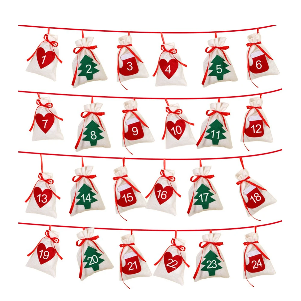 

PPYY NEW -Cotton Christmas Advent Calendar Garland 24pcs 11x16cm Hanging Advent Calendar Gift Bags New Year 2019 Family Calend