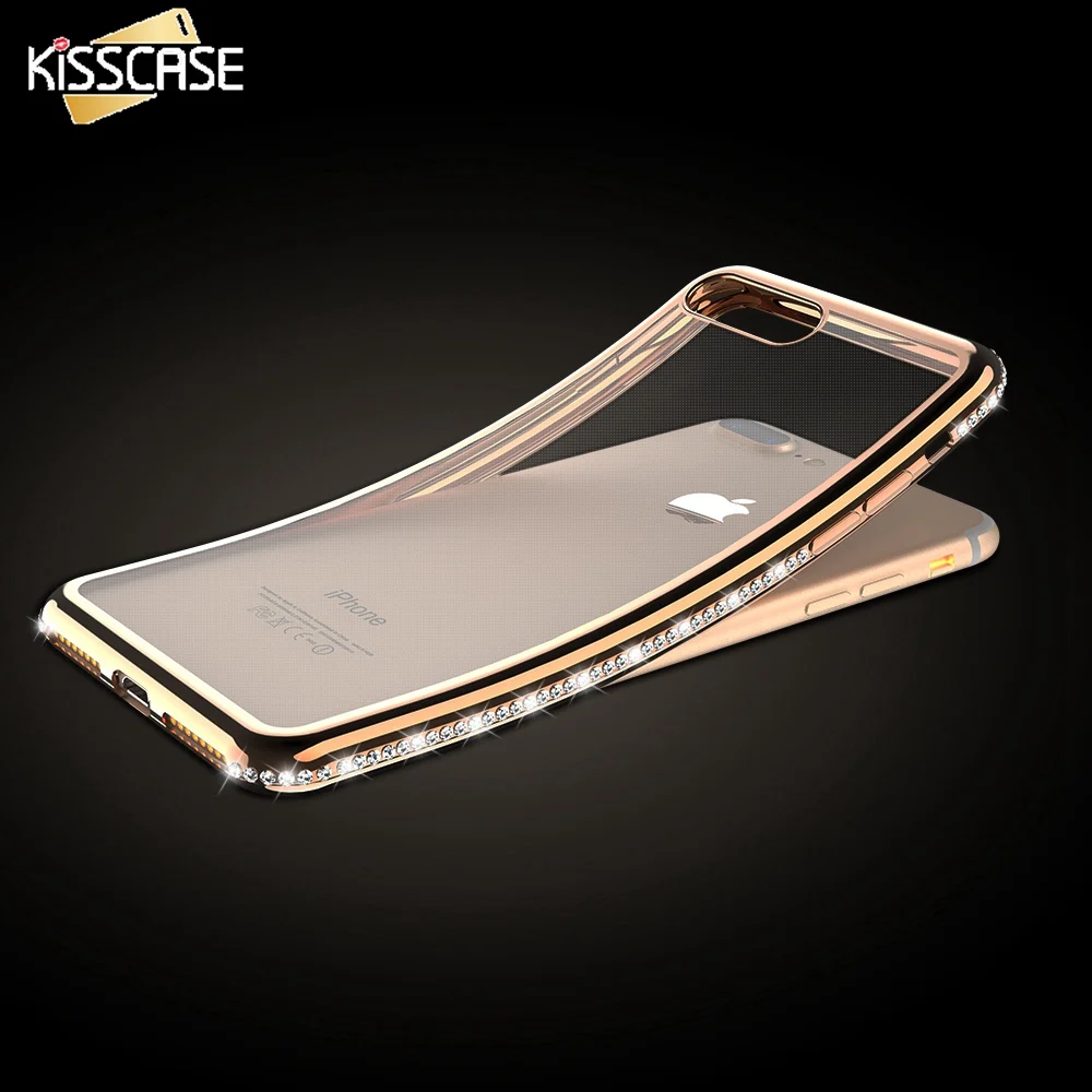 Чехол KISSCASE с бриллиантами для iPhone X 6 6S 7 8 5 Plus блестящий бампер из прозрачного ТПУ