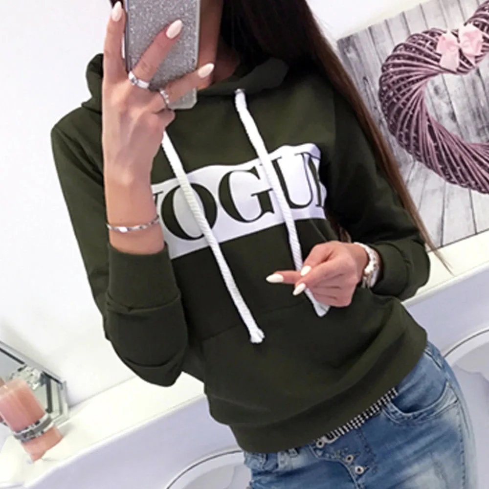 Promo  Women Autumn winter Kpop Long Sleeve Hooded Hoodies Elegant Ladies Vogue harajuku pockets sweatshir