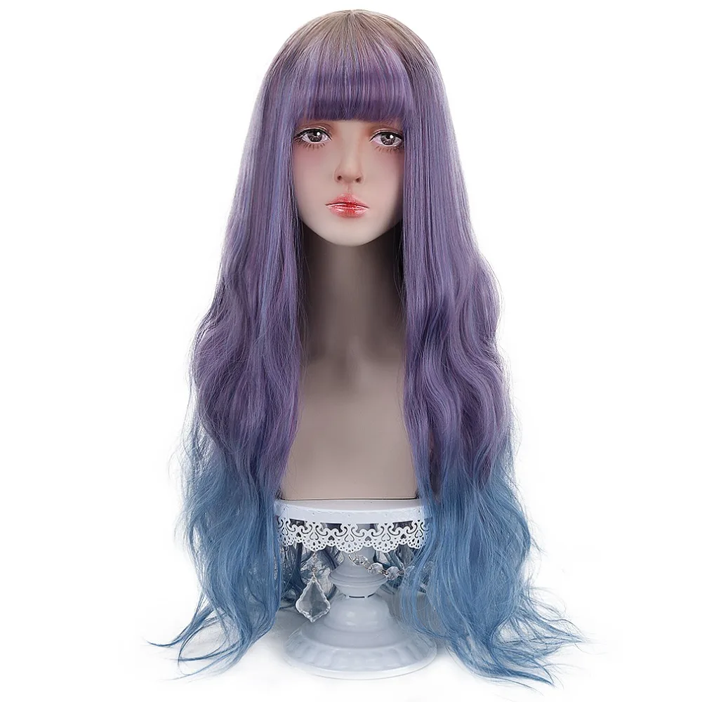 

Long Wavy Lolita Wigs Bangs Purple Cosplay Synthetic Hair Wigs Ombre 32'' Anime Costume Wigs for Women Hollywood OEM HP-L-019B