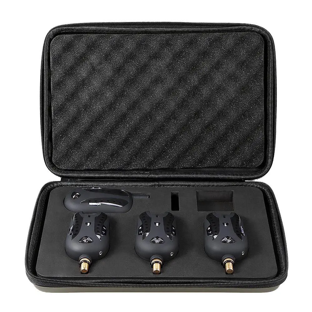 

HOT-Fishing Bite Alarm Set 3 Alarms + 1Receiver Wireless Digital Fishing Bite Alarm Fishing Receiver Kit With Portable Case