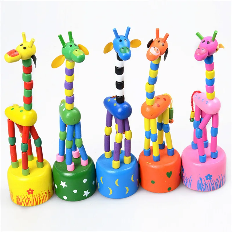 

2PCS Wooden Giraffe Wood Blocks Rocking Dance Stand By Wire Control Children Kids Early Learning Education Toys Random Color