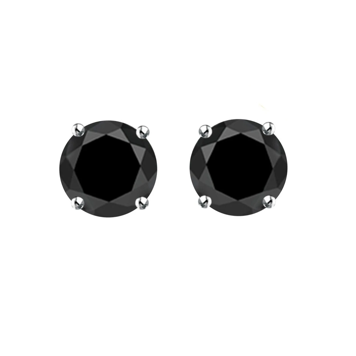 2 Ct круглой огранки черный Имитация Алмазный 4 зубцами 14 K White Gold Over серьги |