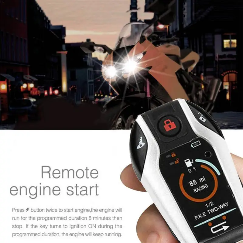 

Two Way Moto Alarm System Remote Control Motorcycle Scooter Anti-theft Alarm Device Remote Engine Start Stop Remote Locating