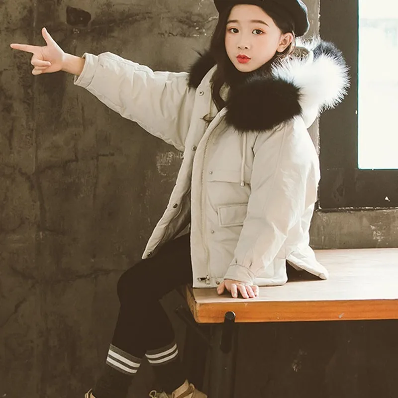 

Autumn Winter Outerwear & Coats Fur Hooded Black Red White Christmas Jacket For Girls Children Kids Clothes Coton Padded Parka
