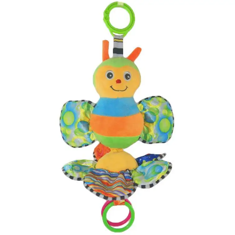 Детское многоцветное милое музыкальное плюшевое кольцо с узором пчелы, погремушка для очистки поверхности, подвесная сухая игрушка> 3