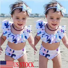 Комплект бикини с цветочным рисунком для маленьких девочек; купальные костюмы танкини; пляжная одежда; детское летнее бикини; 2 предмета