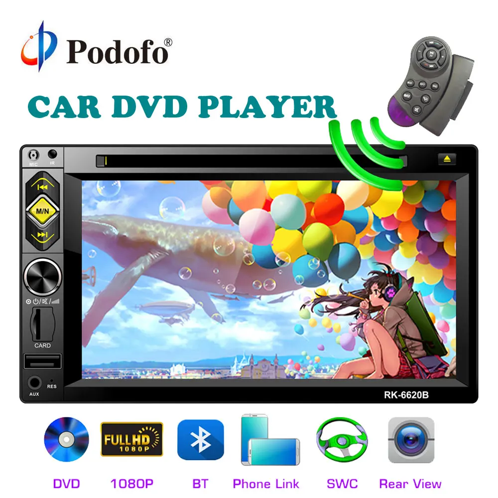 

Podofo Universal 6.2 inch Car Multimedia player 2 Din Car DVD Radio GPS Navigation Mirror Link Autoradio Stereo USB/TF/Bluetooth