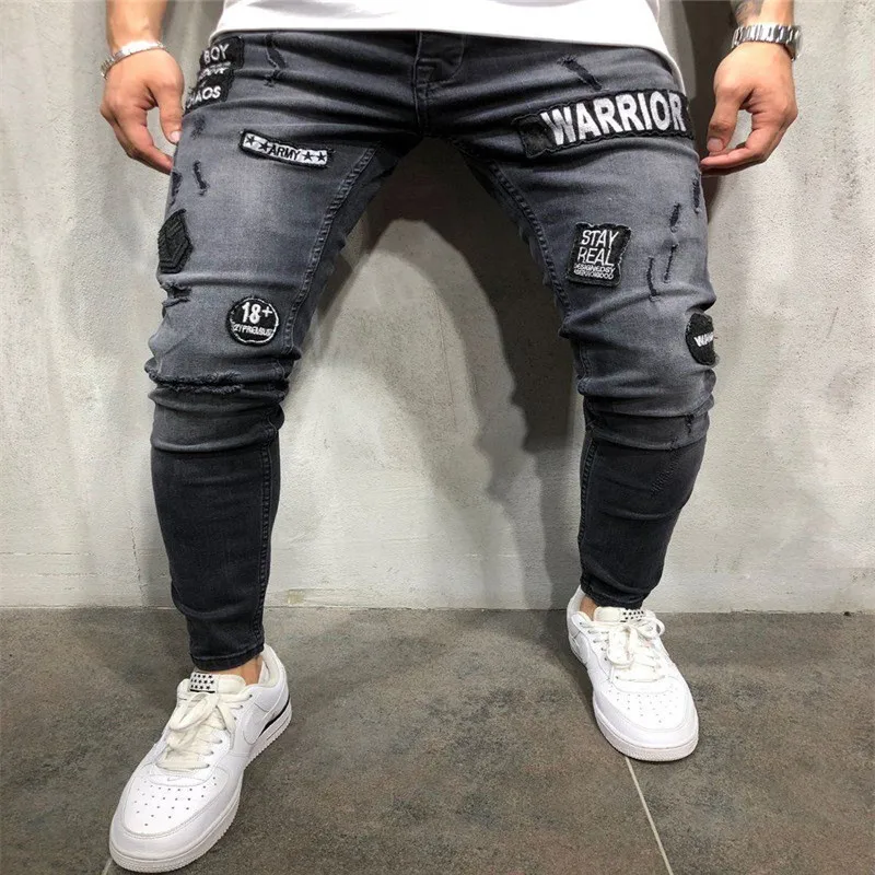 Men's Fashion Skinny Stretch Jeans Distressed Ripped WARRIOR Jeans ...