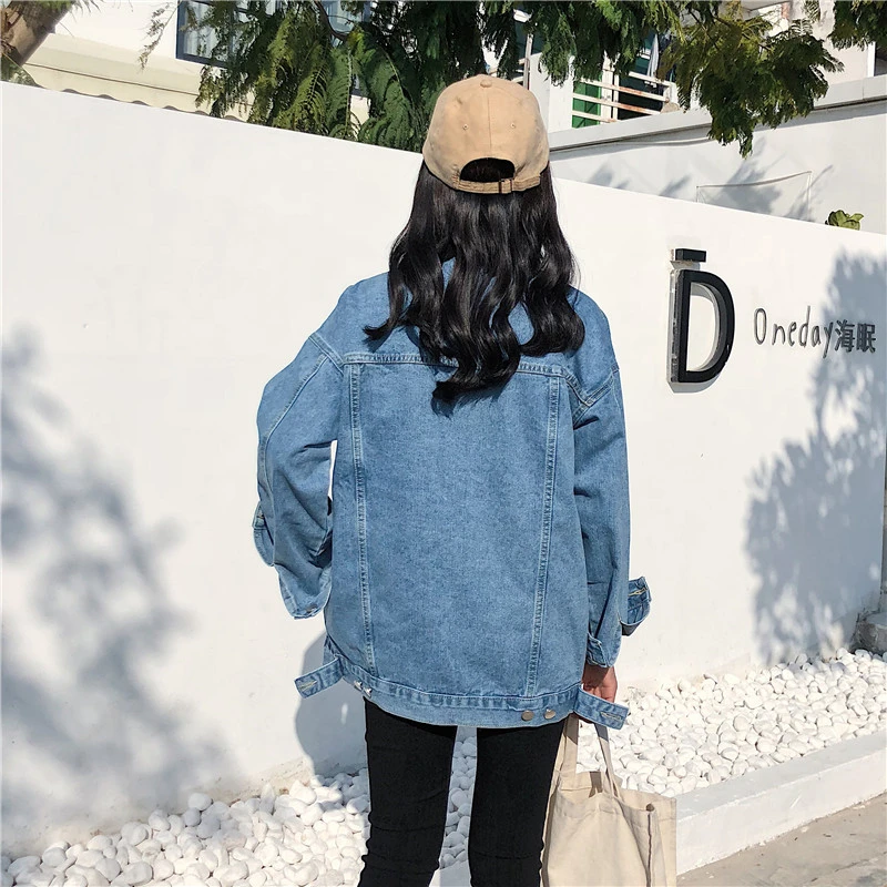 Finest YOCALOR Solid Jean Jeans Jacket For Women Loose Casual Blue Women Coats Female Outwear Denim Femini