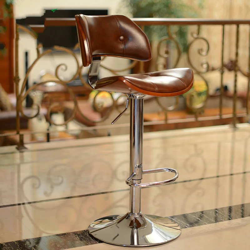 Retro Design Lifting Swivel Bar Chair Rotating Adjustable Height Pub Bar Stool Chair Footrest PU Material Reception cadeira