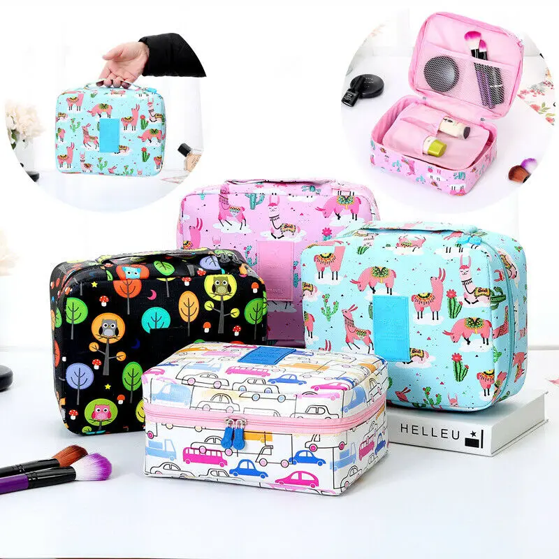 

Portable Travel Cosmetic Makeup Bag Toiletry Organizer Waterproof Pouch Flower Cosmetic Bag Hanging Case Pink Gray Black