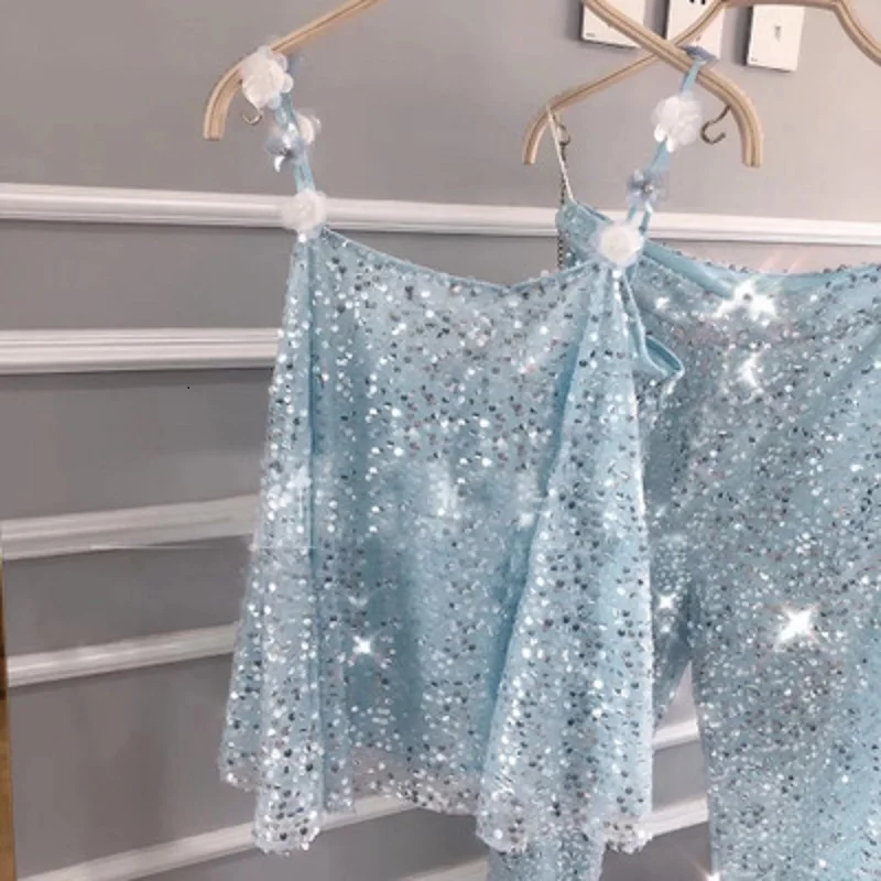 Doux Gilet Slash 2019 Sexy Qualité Pantalon Nouvelle Bleu Cou Pour Fleur Vêtements D'été Supérieure Paillette Femmes Combinaison 5751qw0fnx