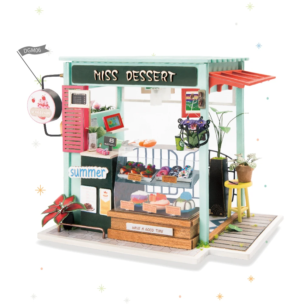 

Robotime DIY Ice Cream Station with Furniture DGM06 Children Adult Miniature Wooden Doll House Model Building Dollhouse Toys