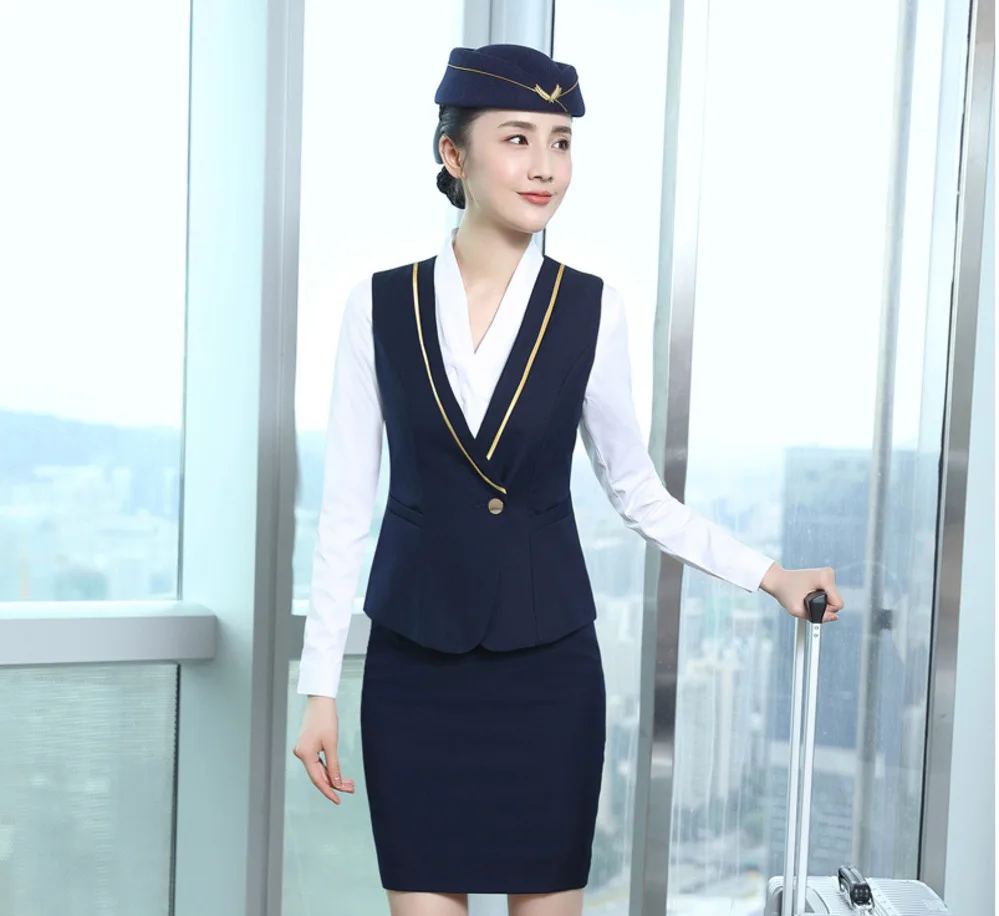 

Women Formal Work Vest Office Lady Sleeveless Coat V-Neck Waitress Waistcoat Gilet Suit Outwear Cabin Crew Air Hostess