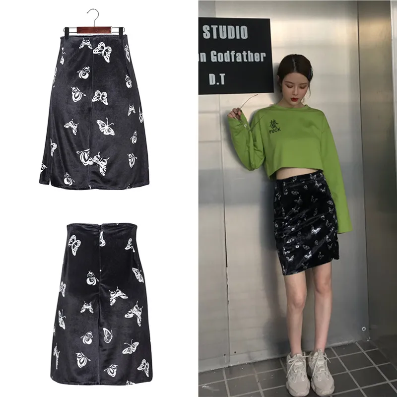 Butterfly Velvet Skirt Zipper Waist Women Mini Skirts Spring Summer Sexy Sweet Short Female Bottoms | Женская одежда