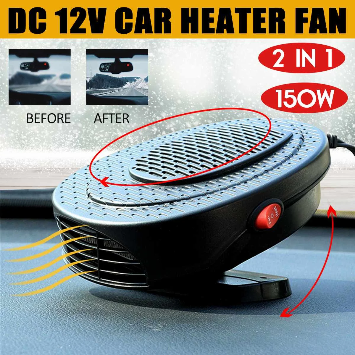 Buy 150W 360 Degree Rotary Auto Car Heater Fan