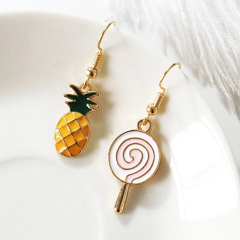 

Fashion Cute Fruit Drop Earrings Lollipop Pineapple Mismatched Earrings For Women Girls Jewelry Party