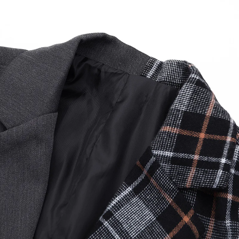Nouveau Lâche Fendue De Commune Printemps Hiver Côté À Shown Manches As Marée Longues Manteau Noir Jo560 Plaid Revers 2019 Mode Veste Ample Femmes eam A5qz4O