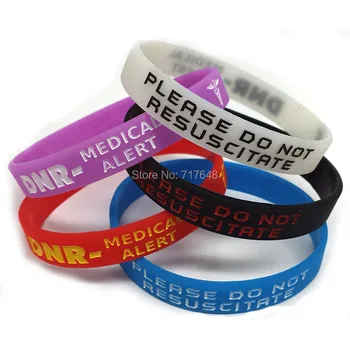 

100pcs Medical Alert DNR Please Do Not Resuscitate wristband silicone bracelets free shipping by epacket A