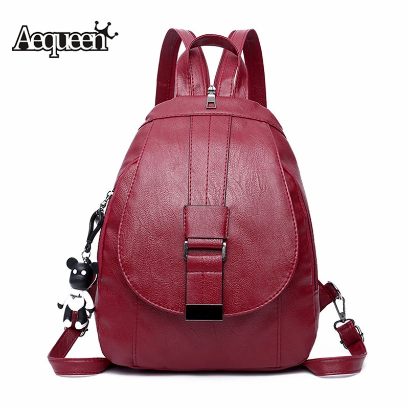 Espalda Roja negra para mujer 2019, de cuero Vintage, bolso de hombro femenino, de para mujer, Mochilas escolares|Mochilas| -