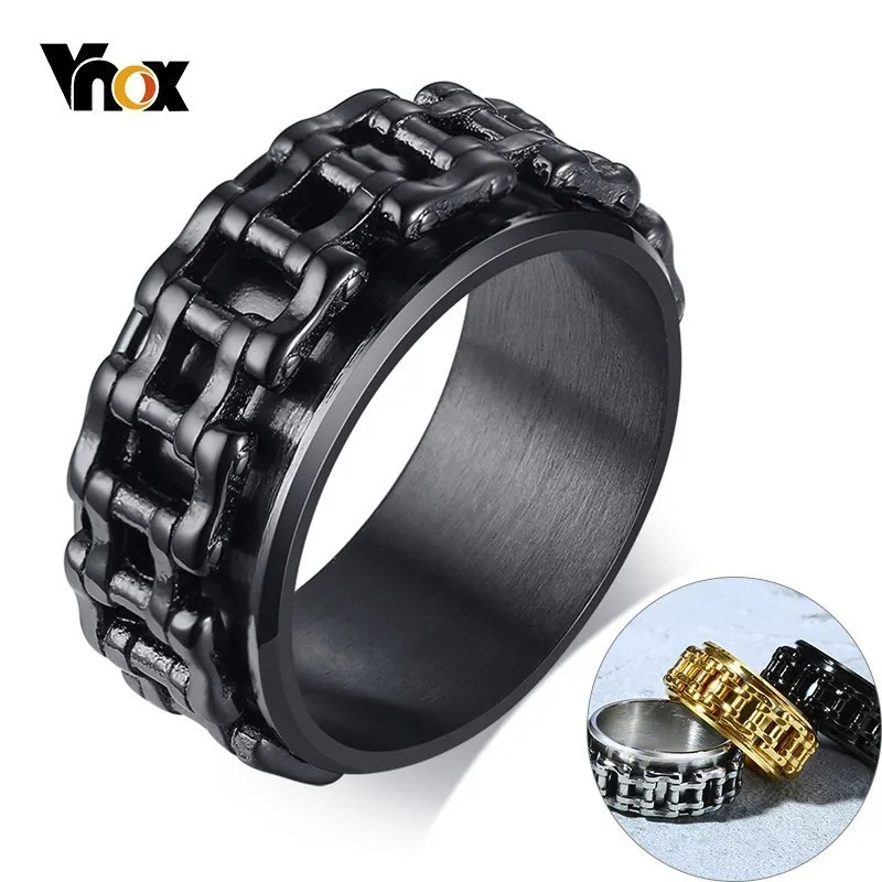 

Vnox 9.5mm Punk Rotatable Bike Chain Ring for Men Black Stainless Steel Band Cool Male Spinner Band Rock Boy Alliance