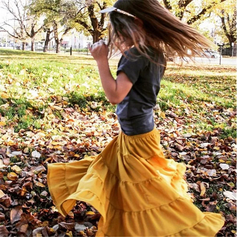 

Cute Toddler Girl Long Skirts Elastic High Waist Pleated Solid Loose Maxi Skirt 1-5T Infant Kids Summer Spring Princess Vestidos