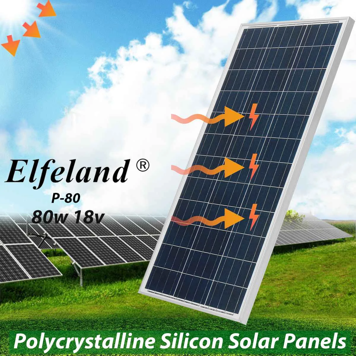 

Solar Panel 12V 80W aluminum alloy frame Solar Charger For Car Battery Charging 12V 18V Polycrystalline Cells For hause,boat