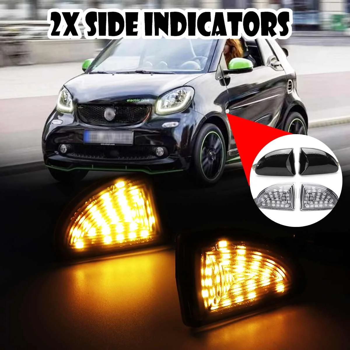 

2PCS Flowing Turn Signal Light Dynamic LED Side Marker Lights Side Repeater Lamp 12V Panel Lamp For Mercedes SMART FORTWO W451