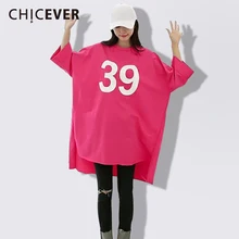 CHICEVER весенние нерегулярные женские футболки для женщин топ длинный рукав свободный большой размер подол Сплит Женская футболка одежда Повседневная