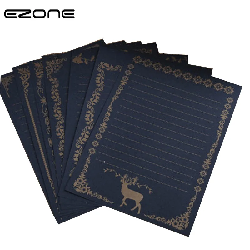 

EZONE 8PCS/Set Black Writing Paper Classic Vintage Europe Style Moose Lace Letter Paper Drawing Sketch Pads Letter Paper