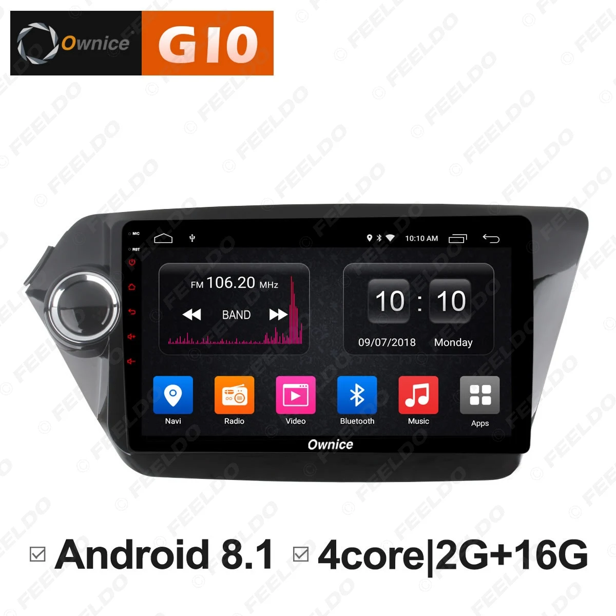 Sale FEELDO  9" Android 8.1 4-Core/DDR3 2G/16G/Support 4G Dongle Car Media Player With GPS/FM/AM RDS Radio For K2 2012-2015 (RIO) 1
