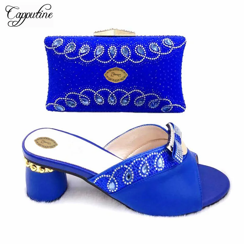 

Nigeria Rhinestone Woman High Heels Shoes And Bag Set Latest Design Italian Shoes And Bags Set For Wedding 6Colors Sale TX-399