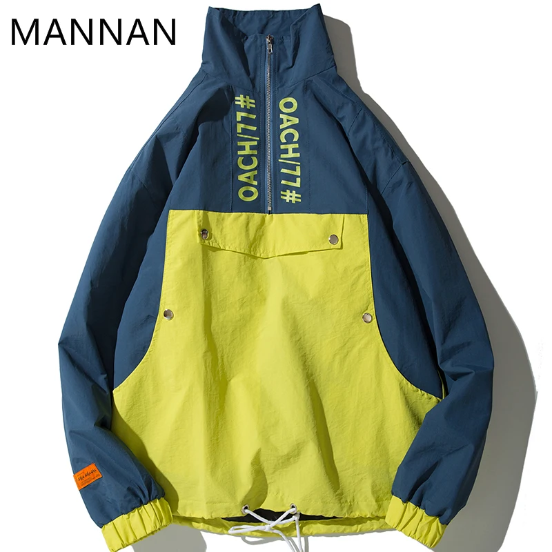 MANNAN Jacket Windbreaker Men Streetwear Harajuku Color Block Coat Vintage Casual Track Jacket Half Zipper Autumn MANNAN Jacket Windbreaker Men Streetwear Harajuku Color Block Coat Vintage Casual Track Jacket Half Zipper Autumn