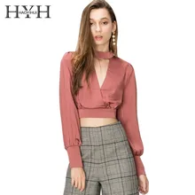 HYH HAOYIHUI 2019 Summer Girls Simple Style Commuter O-neck Sexy Back Hollow Tie Bow Tie Short Top striped bow tie split back top
