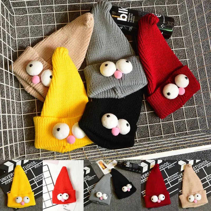

Winter Warm Cut Cartoon Skullies Kids Baby Big Eyes Hats Knitted Hat Caps Beanies Hats