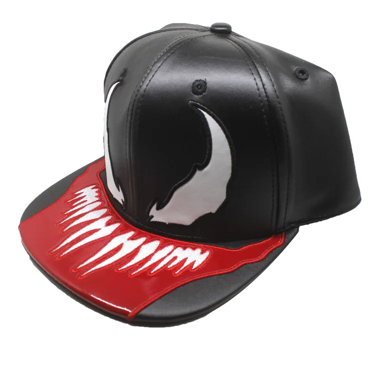 Marvel Spiderman Venom sombrero Hiphop gorra de béisbol negro PU cuero Otoño Invierno moda ajustable gorra beisbol unisex