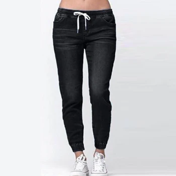 

Women's Jeans 2019 Woman Casual Drawstring Elastic Waist Long Denim Pants Ladies Plus Size Long Trousers Womens Summer Pant 5XL