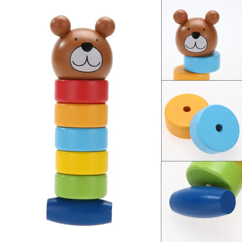 

Cute Cartoon Stacking Block Toy Colorful Rainbow Tower Primary Baby Wooden Educational Children Kids Intelligence Developing To