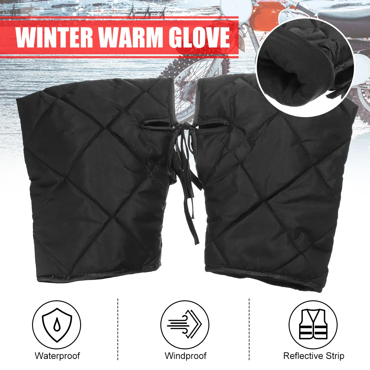 

Waterproof Motorcycle Handlebar Gloves with Reflective Strip Windproof Thicken Muffs Winter Warm Scooter/Motorcycle Hand Gloves